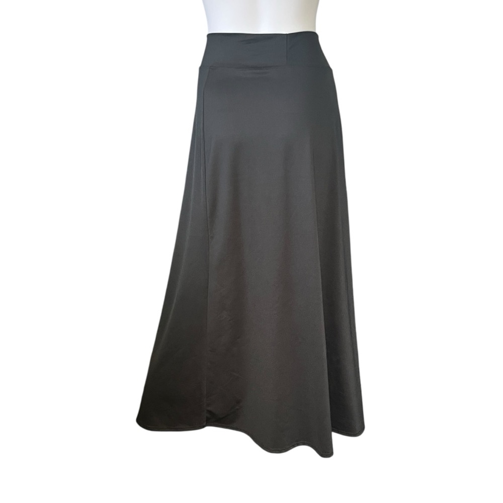 Before + Again Black Silky Midi Skirt A Line Stretch Knit Neutral Womens Size XL - Picture 2 of 5